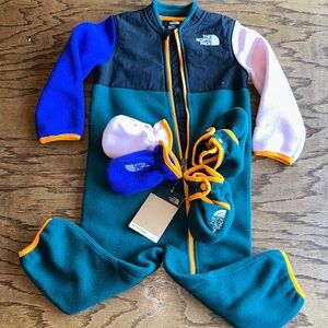 The North Face Denali Green and Blue Footies One Piece with Color-Block Design
